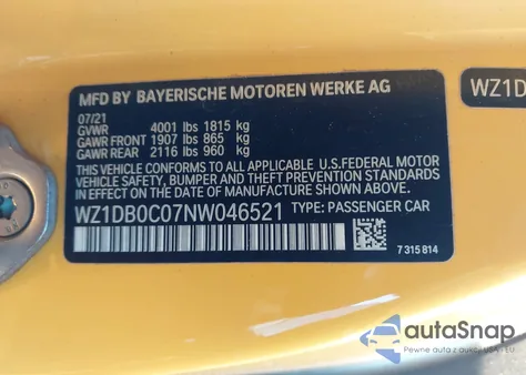 2022 Toyota Gr Supra 3.0 z USA, uszkodzony, nr VIN WZ1DB0C07NW046521